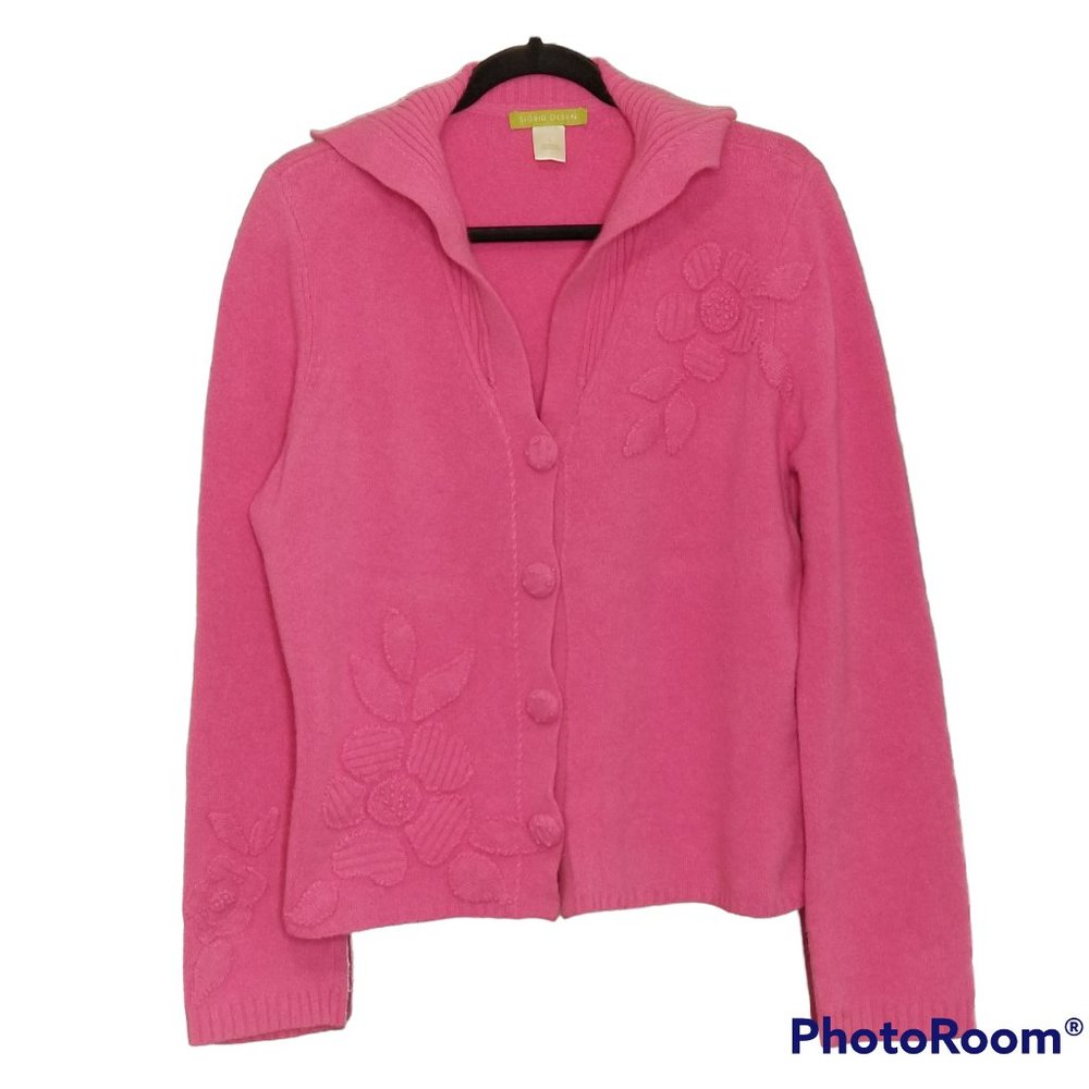 Sigrid Olsen Y2K Pink 3D Floral Cardigan Sweater, Size L